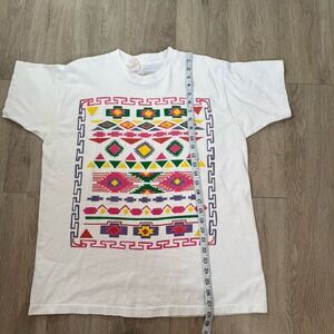 Vintage 80s 90s Aztec Graphic Print Single Stitch‎ T-Shirt White Men's Large